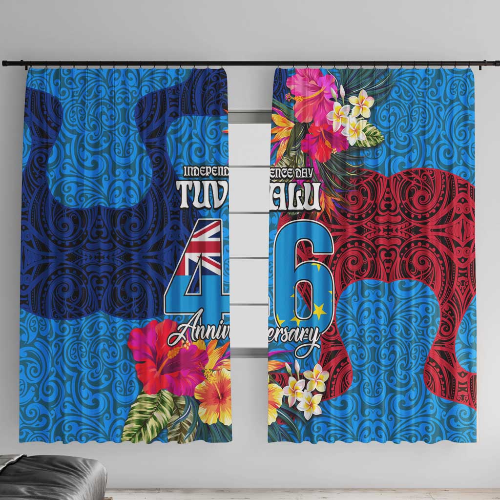 Tuvalu Independence Day Window Curtain 1st October 46th Anniversary Polynesian Jungle Flower LT03 With Hooks Blue - Polynesian Pride