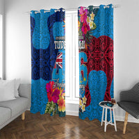 Tuvalu Independence Day Window Curtain 1st October 46th Anniversary Polynesian Jungle Flower LT03 With Grommets Blue - Polynesian Pride