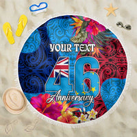 Personalised Tuvalu Independence Day Beach Blanket 1st October 46th Anniversary Polynesian Jungle Flower LT03 One Size 150cm Blue - Polynesian Pride