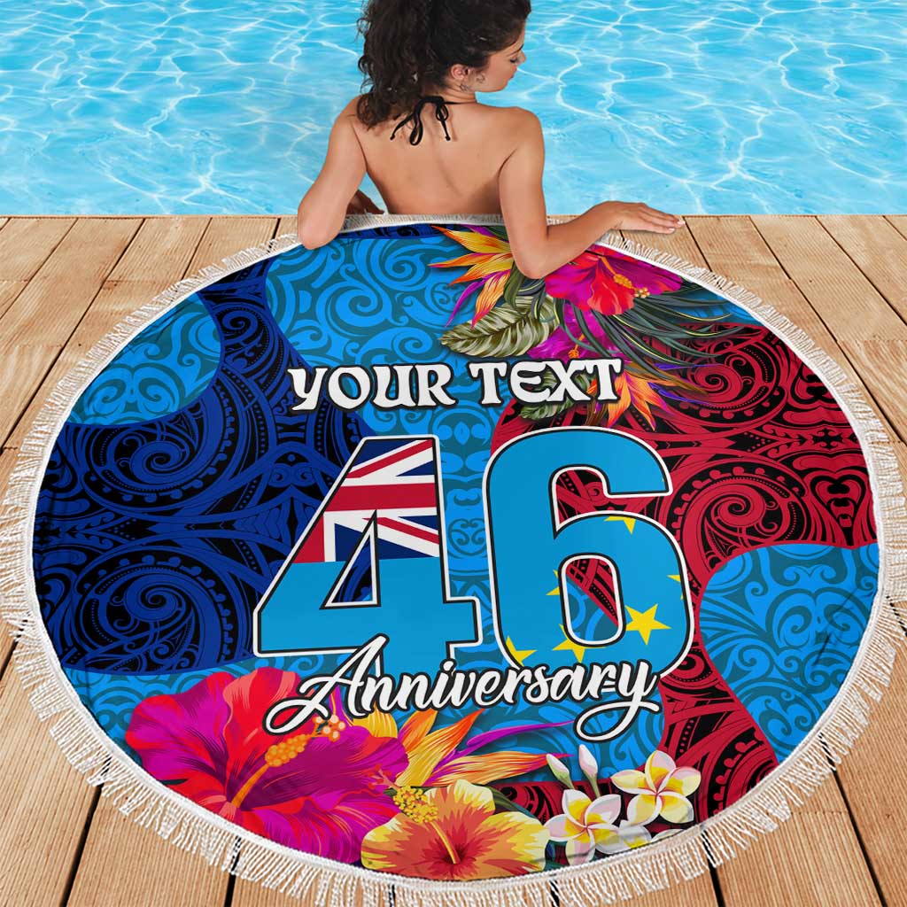 Personalised Tuvalu Independence Day Beach Blanket 1st October 46th Anniversary Polynesian Jungle Flower LT03 - Polynesian Pride