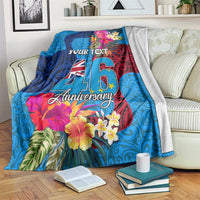 Personalised Tuvalu Independence Day Blanket 1st October 46th Anniversary Polynesian Jungle Flower LT03 Blue - Polynesian Pride