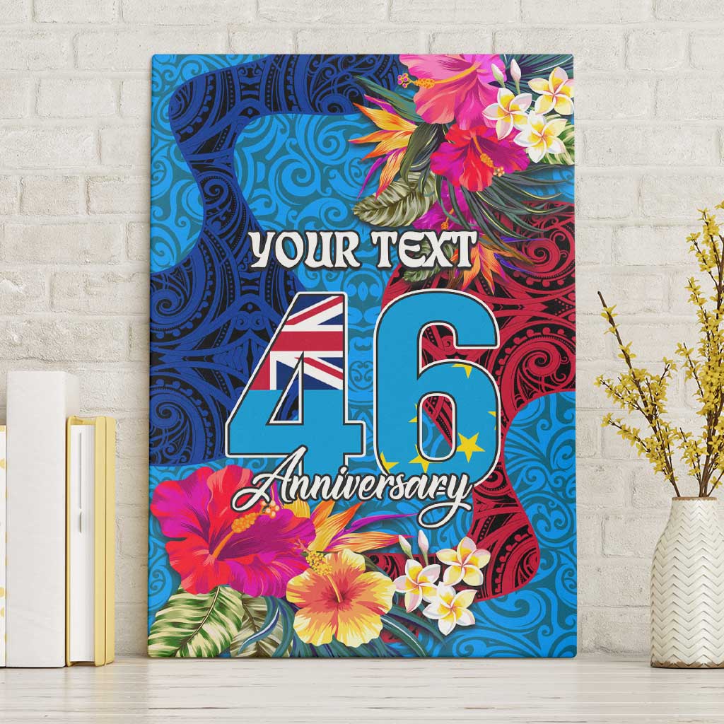 Personalised Tuvalu Independence Day Canvas Wall Art 1st October 46th Anniversary Polynesian Jungle Flower LT03 Without Frame Blue - Polynesian Pride