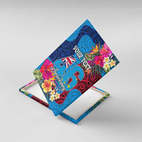 Personalised Tuvalu Independence Day Canvas Wall Art 1st October 46th Anniversary Polynesian Jungle Flower LT03 With Frame Blue - Polynesian Pride