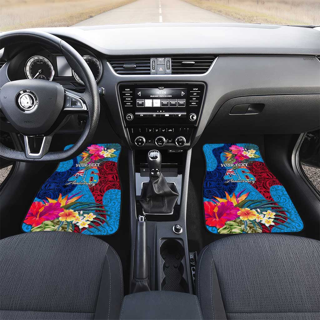 Personalised Tuvalu Independence Day Car Mats 1st October 46th Anniversary Polynesian Jungle Flower LT03 Set 2pcs - Front Blue - Polynesian Pride