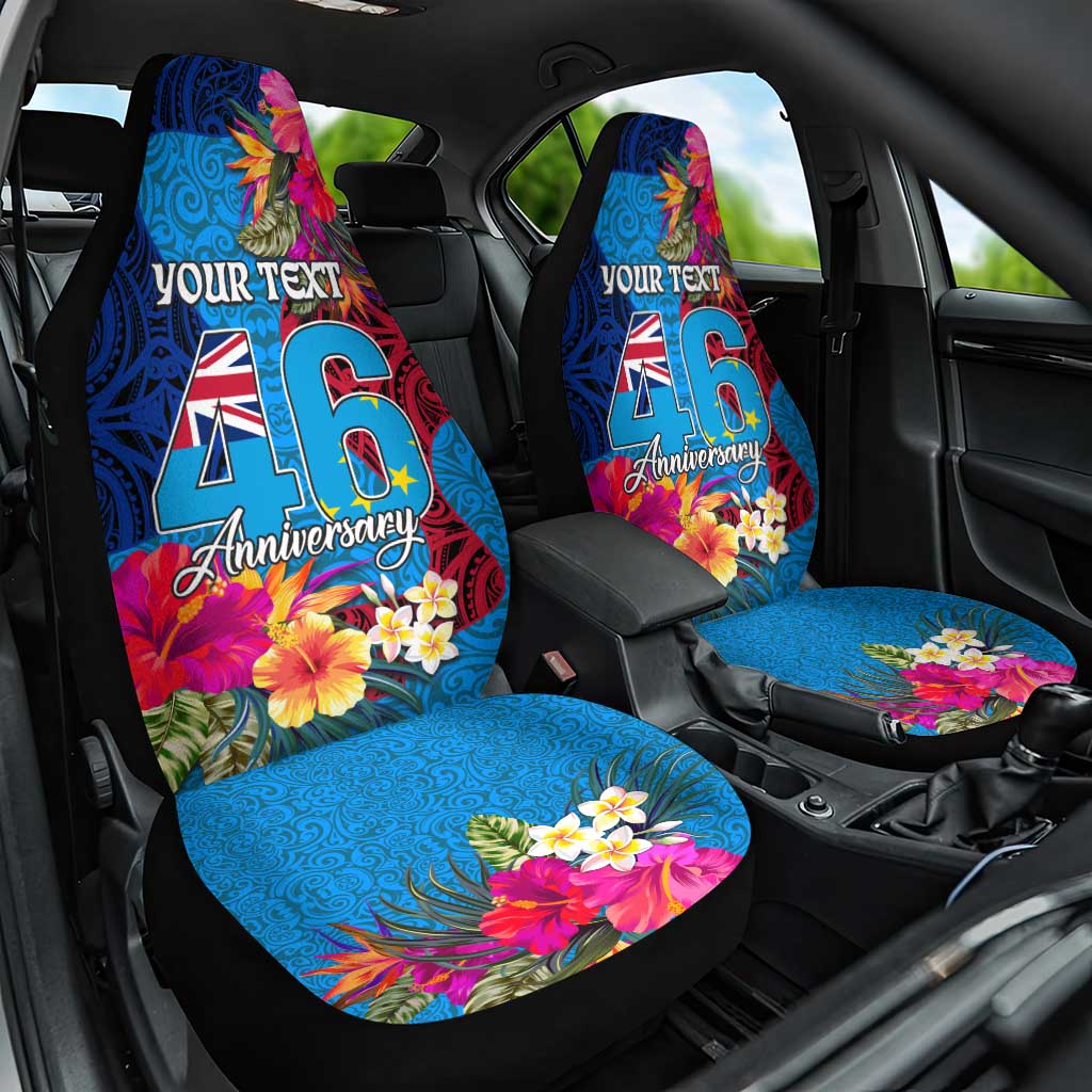 Personalised Tuvalu Independence Day Car Seat Cover 1st October 46th Anniversary Polynesian Jungle Flower LT03 One Size Blue - Polynesian Pride