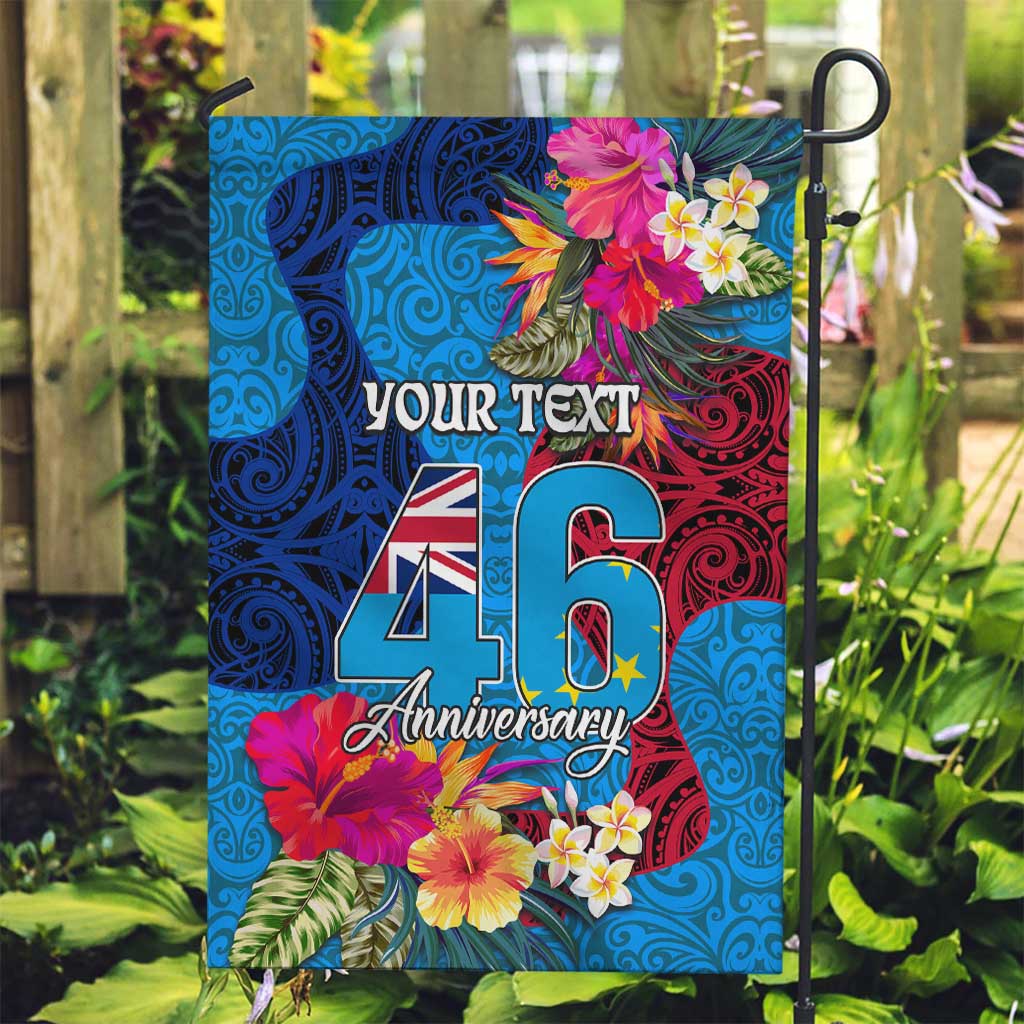 Personalised Tuvalu Independence Day Garden Flag 1st October 46th Anniversary Polynesian Jungle Flower LT03 Garden Flag Blue - Polynesian Pride