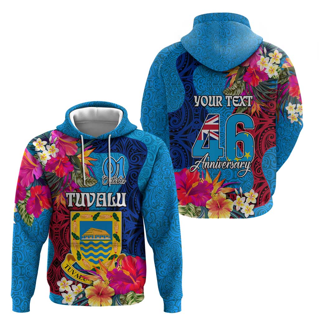 Personalised Tuvalu Independence Day Hoodie 1st October 46th Anniversary Polynesian Jungle Flower LT03 - Polynesian Pride