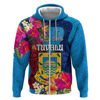Personalised Tuvalu Independence Day Hoodie 1st October 46th Anniversary Polynesian Jungle Flower LT03 Zip Hoodie Blue - Polynesian Pride