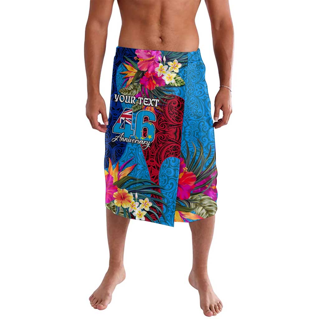 Personalised Tuvalu Independence Day Lavalava 1st October 46th Anniversary Polynesian Jungle Flower LT03 Blue - Polynesian Pride