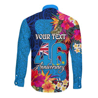 Personalised Tuvalu Independence Day Long Sleeve Button Shirt 1st October 46th Anniversary Polynesian Jungle Flower LT03 - Polynesian Pride