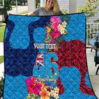 Personalised Tuvalu Independence Day Quilt 1st October 46th Anniversary Polynesian Jungle Flower LT03 Blue - Polynesian Pride