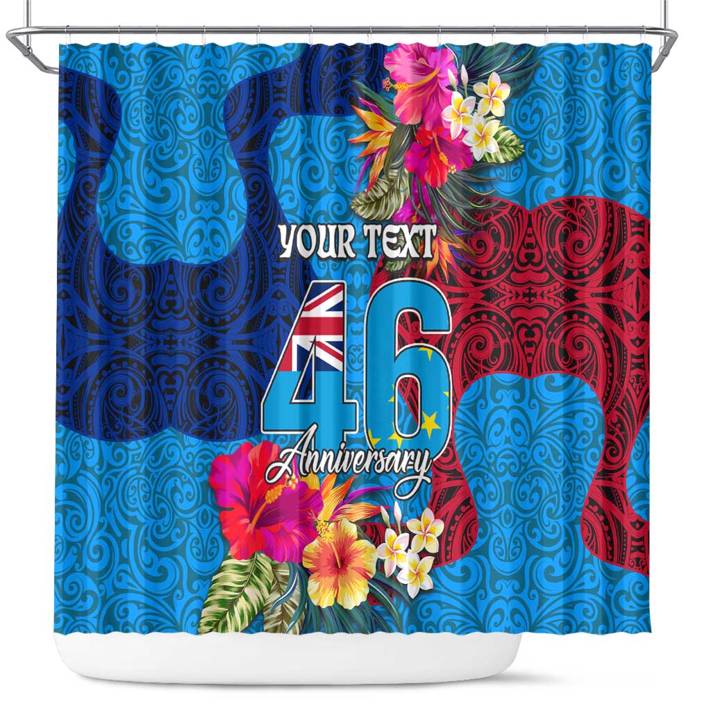 Personalised Tuvalu Independence Day Shower Curtain 1st October 46th Anniversary Polynesian Jungle Flower