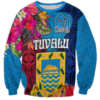 Personalised Tuvalu Independence Day Sweatshirt 1st October 46th Anniversary Polynesian Jungle Flower LT03 Unisex Blue - Polynesian Pride
