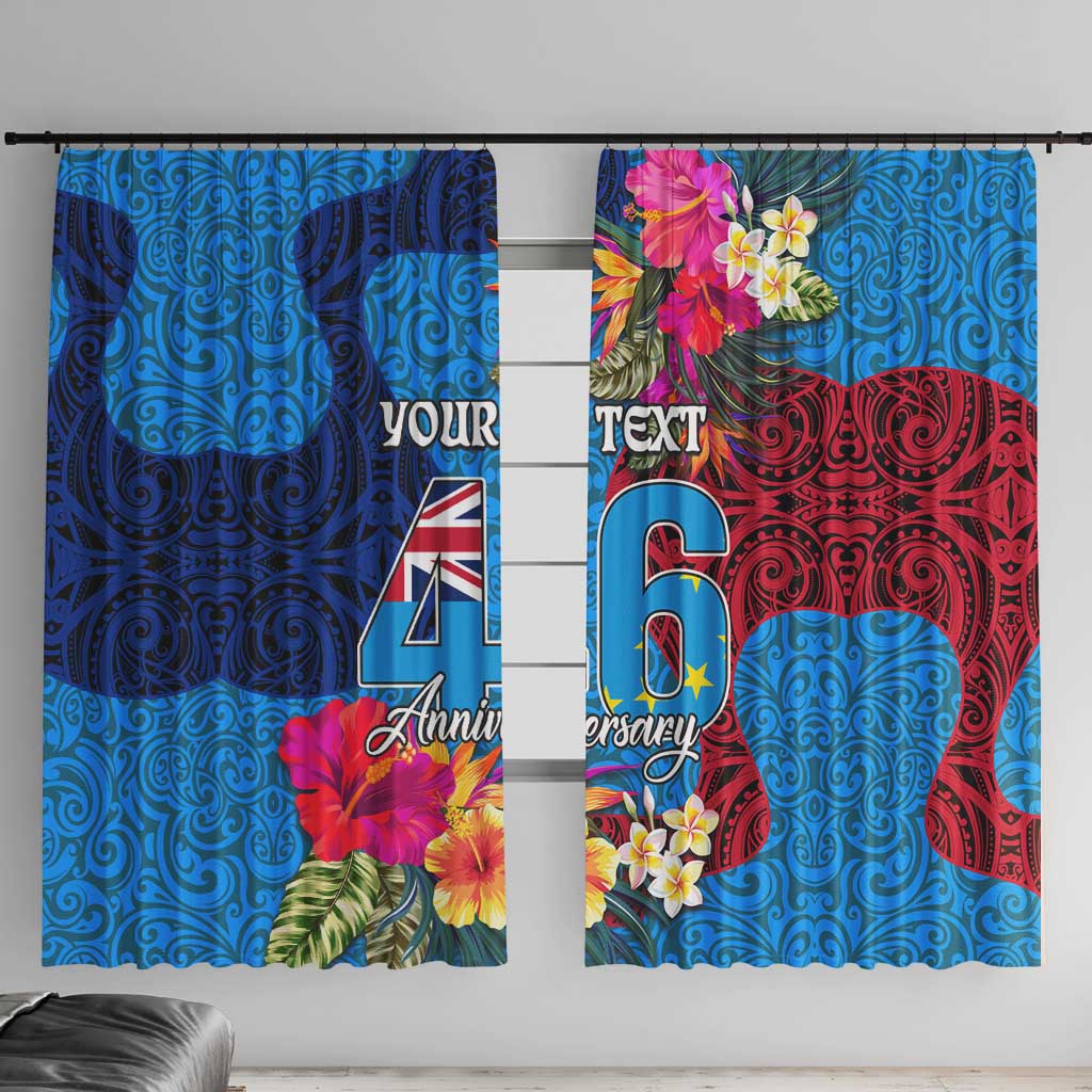 Personalised Tuvalu Independence Day Window Curtain 1st October 46th Anniversary Polynesian Jungle Flower LT03 With Hooks Blue - Polynesian Pride