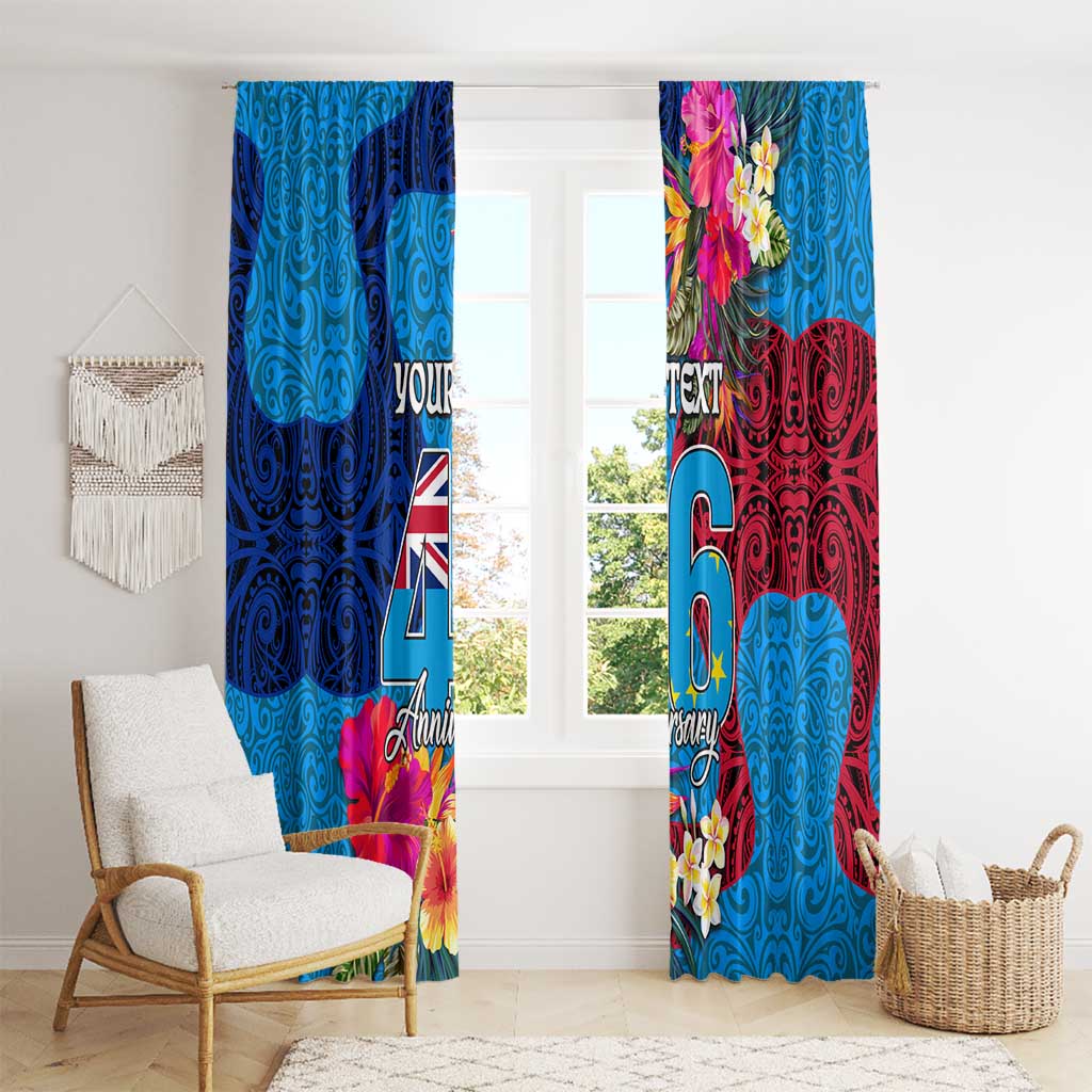 Personalised Tuvalu Independence Day Window Curtain 1st October 46th Anniversary Polynesian Jungle Flower LT03 - Polynesian Pride