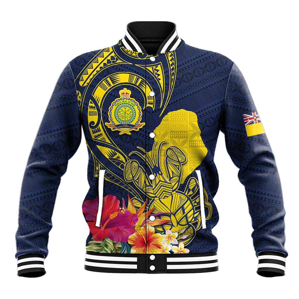 Niue Independence Day Baseball Jacket Hiapo Pattern Hibiscus Plumeria and Uga LT03 Unisex Yellow - Polynesian Pride