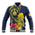 Niue Independence Day Baseball Jacket Hiapo Pattern Hibiscus Plumeria and Uga