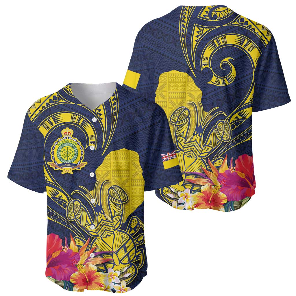 Niue Independence Day Baseball Jersey Hiapo Pattern Hibiscus Plumeria and Uga LT03 - Polynesian Pride