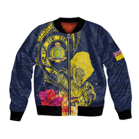 Niue Independence Day Bomber Jacket Hiapo Pattern Hibiscus Plumeria and Uga LT03 Unisex Yellow - Polynesian Pride
