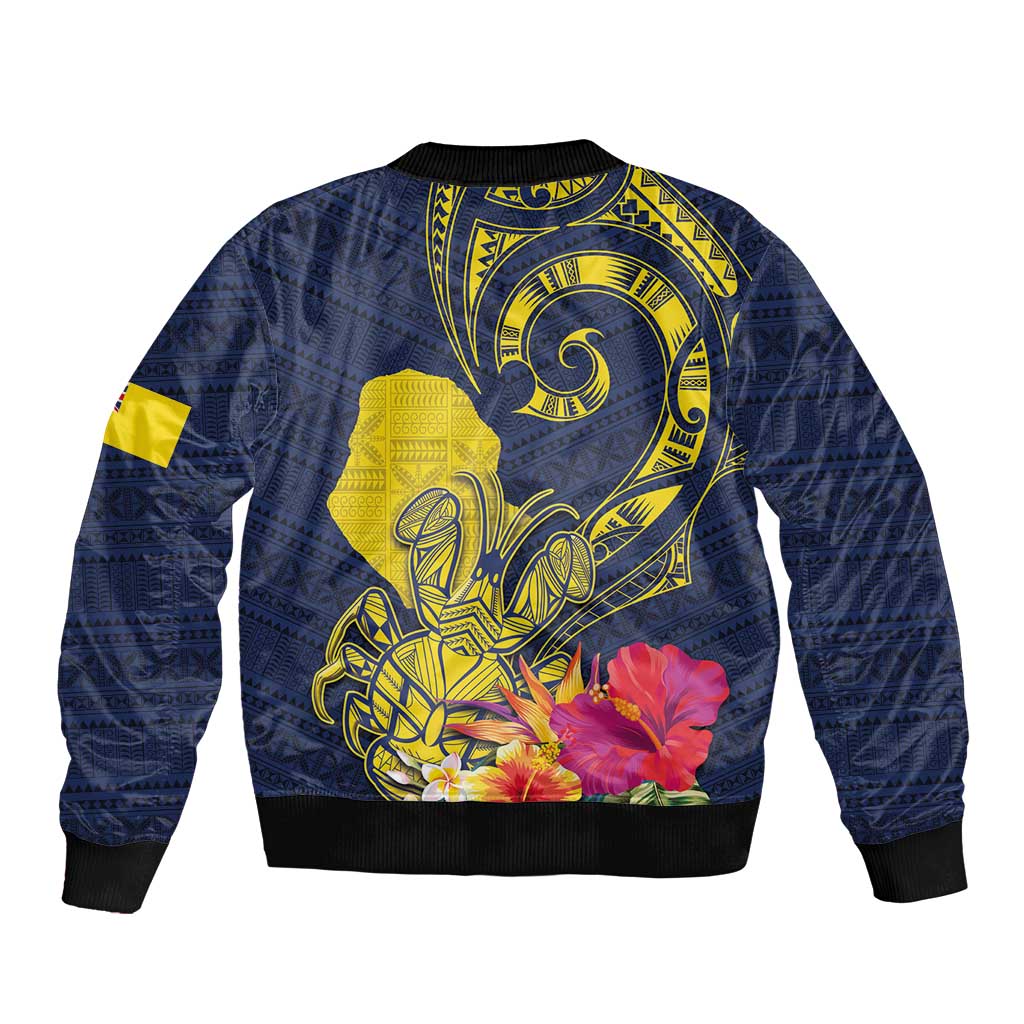 Niue Independence Day Bomber Jacket Hiapo Pattern Hibiscus Plumeria and Uga LT03 - Polynesian Pride