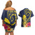 Niue Independence Day Couples Matching Off Shoulder Short Dress and Hawaiian Shirt Hiapo Pattern Hibiscus Plumeria and Uga