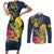 Niue Independence Day Couples Matching Short Sleeve Bodycon Dress and Long Sleeve Button Shirt Hiapo Pattern Hibiscus Plumeria and Uga