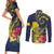 Niue Independence Day Couples Matching Short Sleeve Bodycon Dress and Long Sleeve Button Shirt Hiapo Pattern Hibiscus Plumeria and Uga