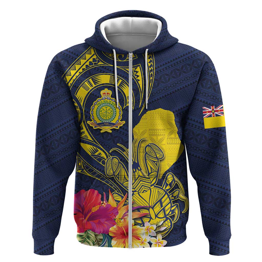 Niue Independence Day Hoodie Hiapo Pattern Hibiscus Plumeria and Uga LT03 Zip Hoodie Yellow - Polynesian Pride