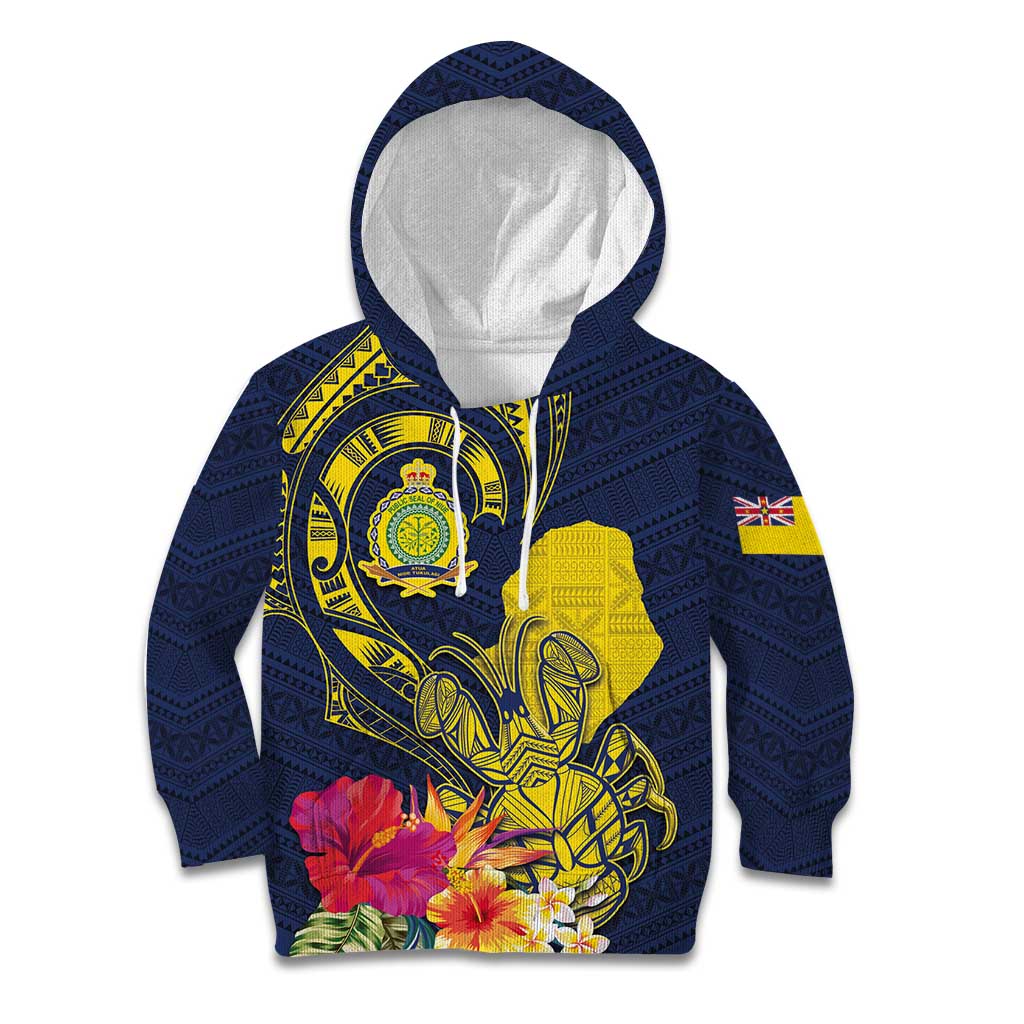 Niue Independence Day Kid Hoodie Hiapo Pattern Hibiscus Plumeria and Uga LT03 Hoodie Yellow - Polynesian Pride