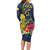 Niue Independence Day Long Sleeve Bodycon Dress Hiapo Pattern Hibiscus Plumeria and Uga