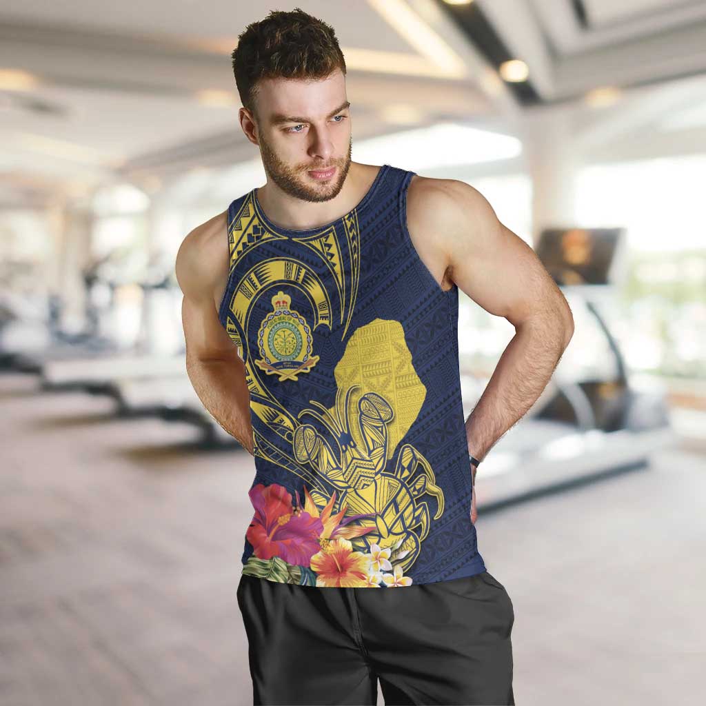 Niue Independence Day Men Tank Top Hiapo Pattern Hibiscus Plumeria and Uga LT03 Yellow - Polynesian Pride