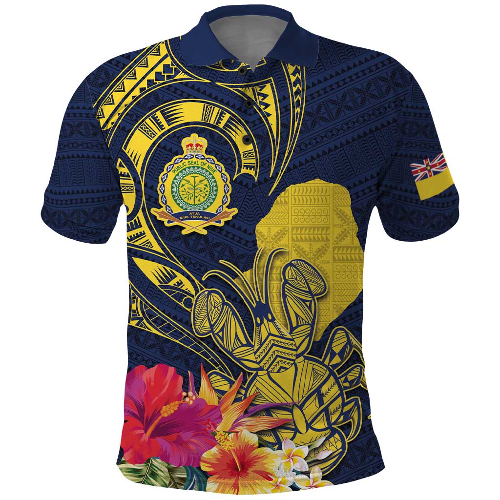 Niue Independence Day Polo Shirt Hiapo Pattern Hibiscus Plumeria and Uga LT03 Yellow - Polynesian Pride