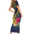 Niue Independence Day Short Sleeve Bodycon Dress Hiapo Pattern Hibiscus Plumeria and Uga