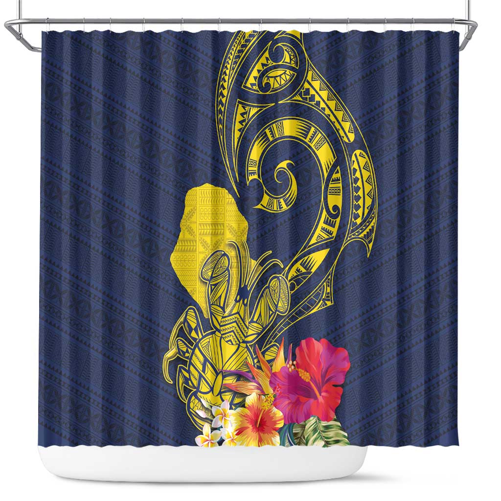 Niue Independence Day Shower Curtain Hiapo Pattern Hibiscus Plumeria and Uga LT03 Yellow - Polynesian Pride