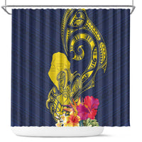 Niue Independence Day Shower Curtain Hiapo Pattern Hibiscus Plumeria and Uga LT03 Yellow - Polynesian Pride