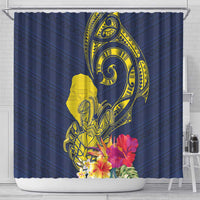 Niue Independence Day Shower Curtain Hiapo Pattern Hibiscus Plumeria and Uga LT03 - Polynesian Pride