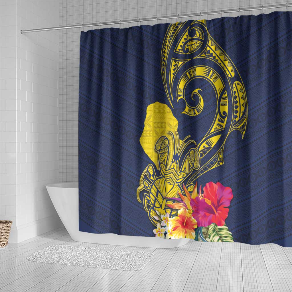 Niue Independence Day Shower Curtain Hiapo Pattern Hibiscus Plumeria and Uga LT03 - Polynesian Pride