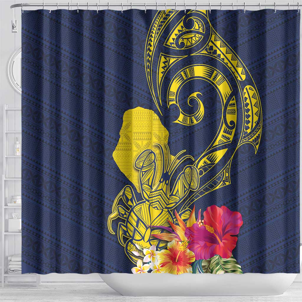 Niue Independence Day Shower Curtain Hiapo Pattern Hibiscus Plumeria and Uga LT03 - Polynesian Pride