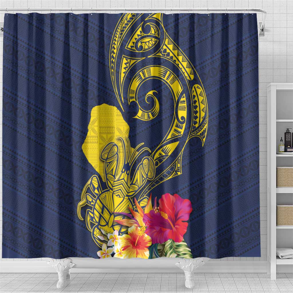 Niue Independence Day Shower Curtain Hiapo Pattern Hibiscus Plumeria and Uga LT03 - Polynesian Pride
