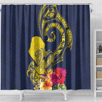 Niue Independence Day Shower Curtain Hiapo Pattern Hibiscus Plumeria and Uga LT03 - Polynesian Pride