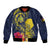 Niue Independence Day Sleeve Zip Bomber Jacket Hiapo Pattern Hibiscus Plumeria and Uga