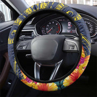 Niue Independence Day Steering Wheel Cover Hiapo Pattern Hibiscus Plumeria and Uga LT03 - Polynesian Pride