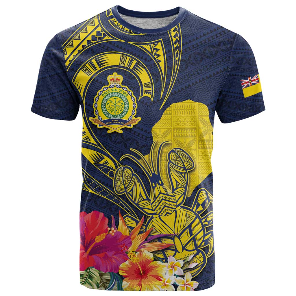 Niue Independence Day T Shirt Hiapo Pattern Hibiscus Plumeria and Uga LT03 Yellow - Polynesian Pride