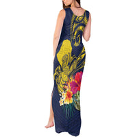 Niue Independence Day Tank Maxi Dress Hiapo Pattern Hibiscus Plumeria and Uga LT03 - Polynesian Pride