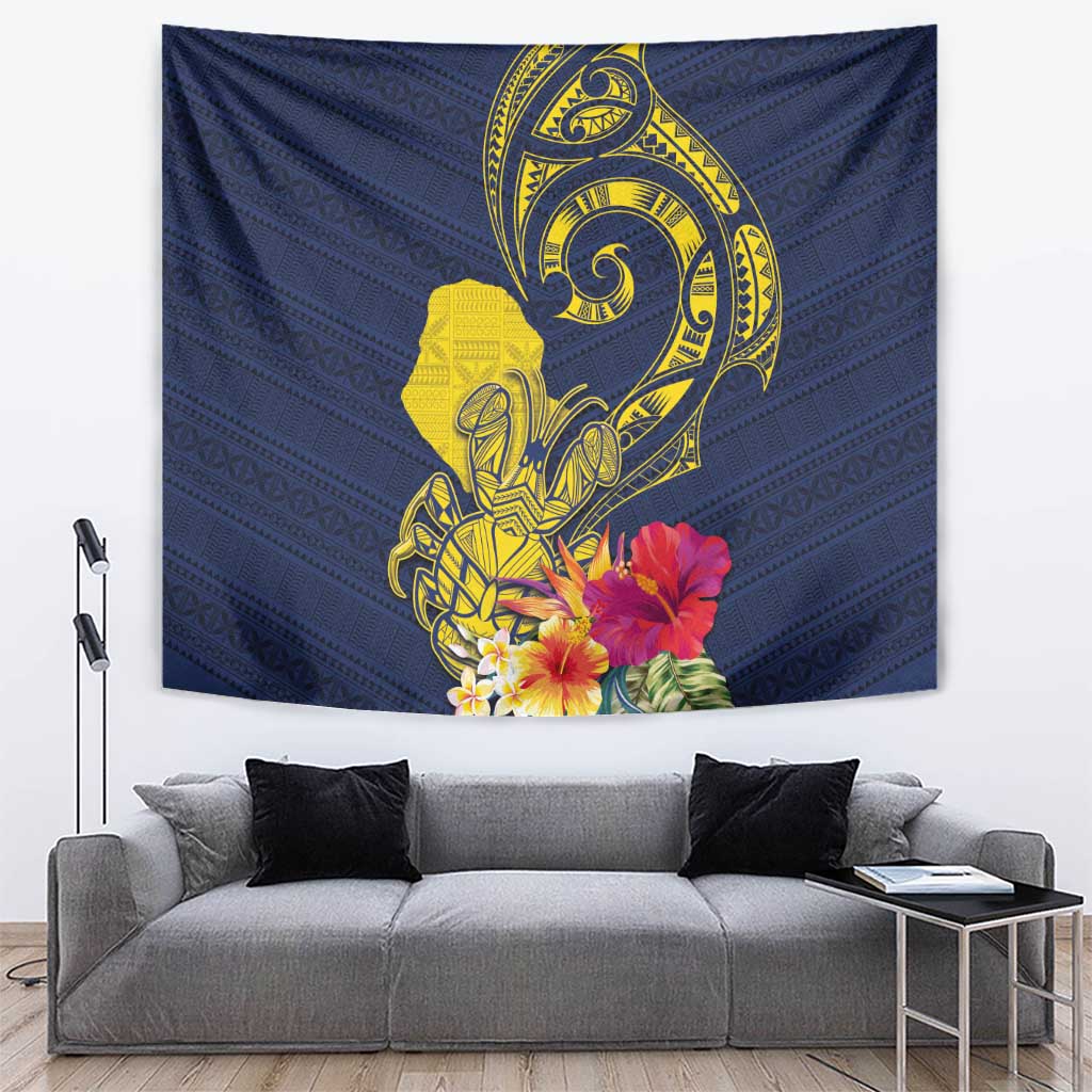 Niue Independence Day Tapestry Hiapo Pattern Hibiscus Plumeria and Uga LT03 Yellow - Polynesian Pride
