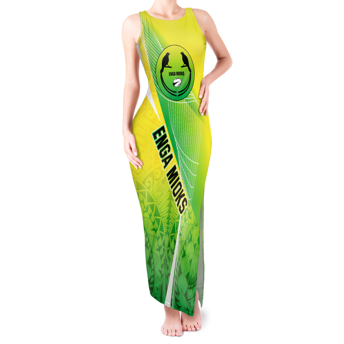 Enga Mioks Rugby Tank Maxi Dress Papua New Guinea Polynesian Tattoo LT03 Women Green - Polynesian Pride