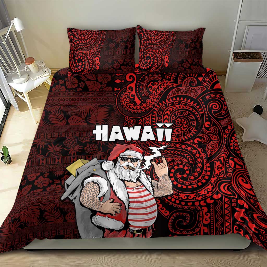 Hawaii Aloha Santa Claus Funny Polynesian Tattoo Bedding Set Red Color LT03 - Polynesian Pride