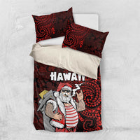 Hawaii Aloha Santa Claus Funny Polynesian Tattoo Bedding Set Red Color LT03 US Twin 172cm x 218cm Red - Polynesian Pride