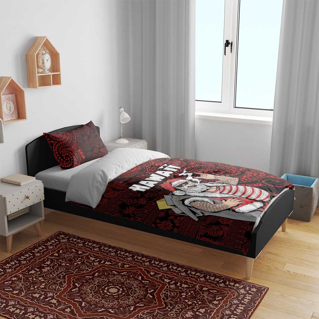 Hawaii Aloha Santa Claus Funny Polynesian Tattoo Bedding Set Red Color LT03 - Polynesian Pride
