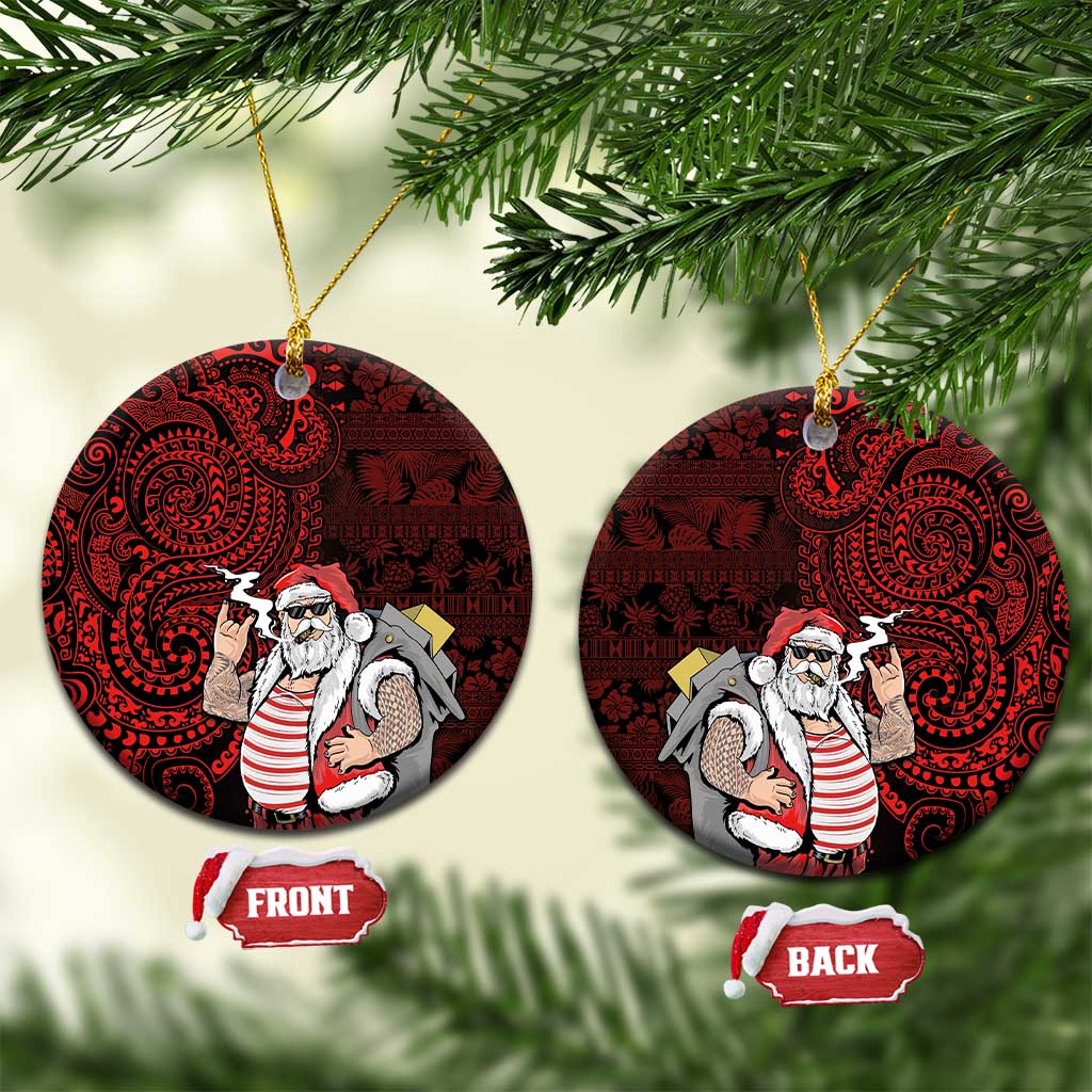 Hawaii Aloha Santa Claus Funny Polynesian Tattoo Ceramic Ornament Red Color LT03 Circle Red - Polynesian Pride